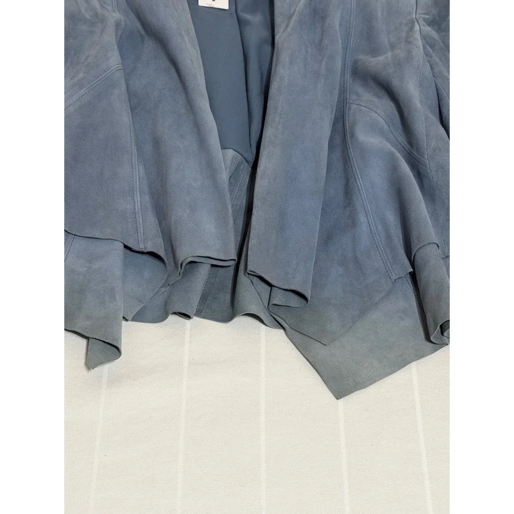 White House Black Market Blue Suede Draped Front Jacket 570209870 Womens XS
